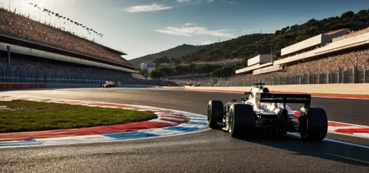 Voiture de Formule 1 négociant un virage serré sur le circuit de Barcelona-Catalunya, avec des fans en arrière-plan