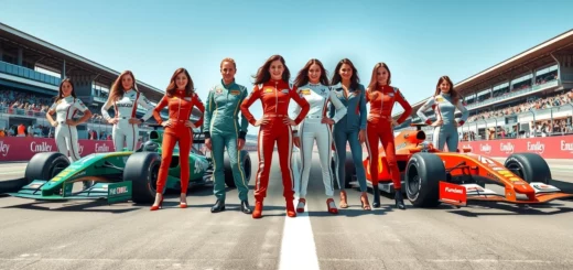 Groupe de pilotes feminin de F1 sur un circuit