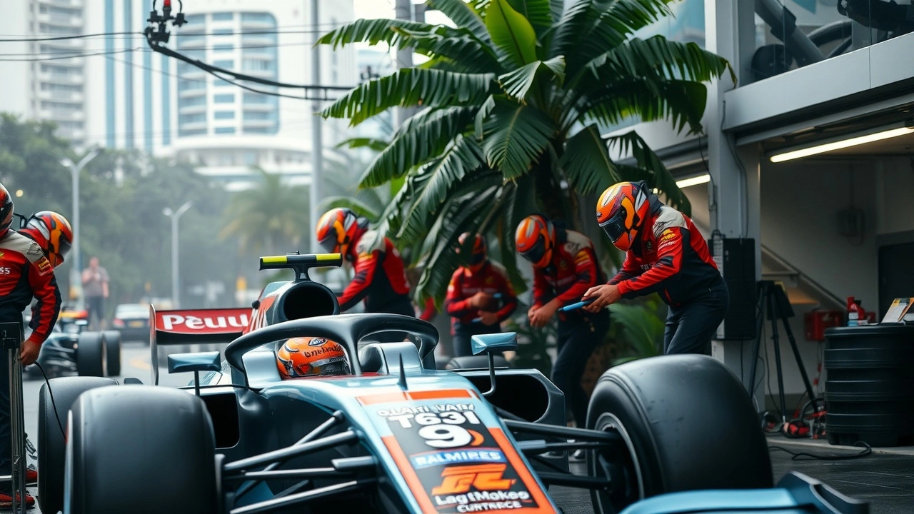 équipe de Formule 1 au travail sous le climat tropical de Singapour