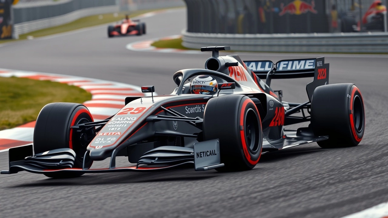 voiture de F1 sur circuit avec technologie de suspension avancée