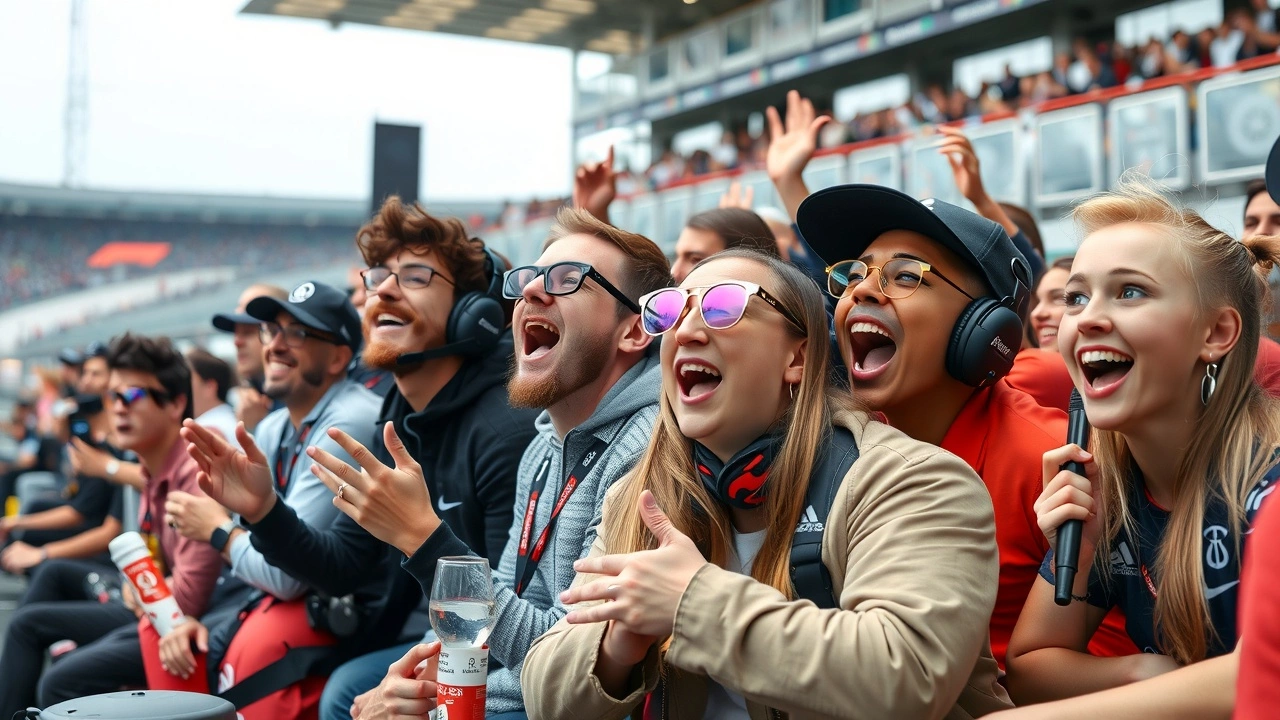 groupe de fans de Formule 1 réagissant à une course