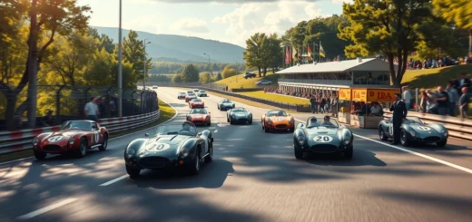 Illustration du circuit historique de Spa avec des voitures de course classiques.