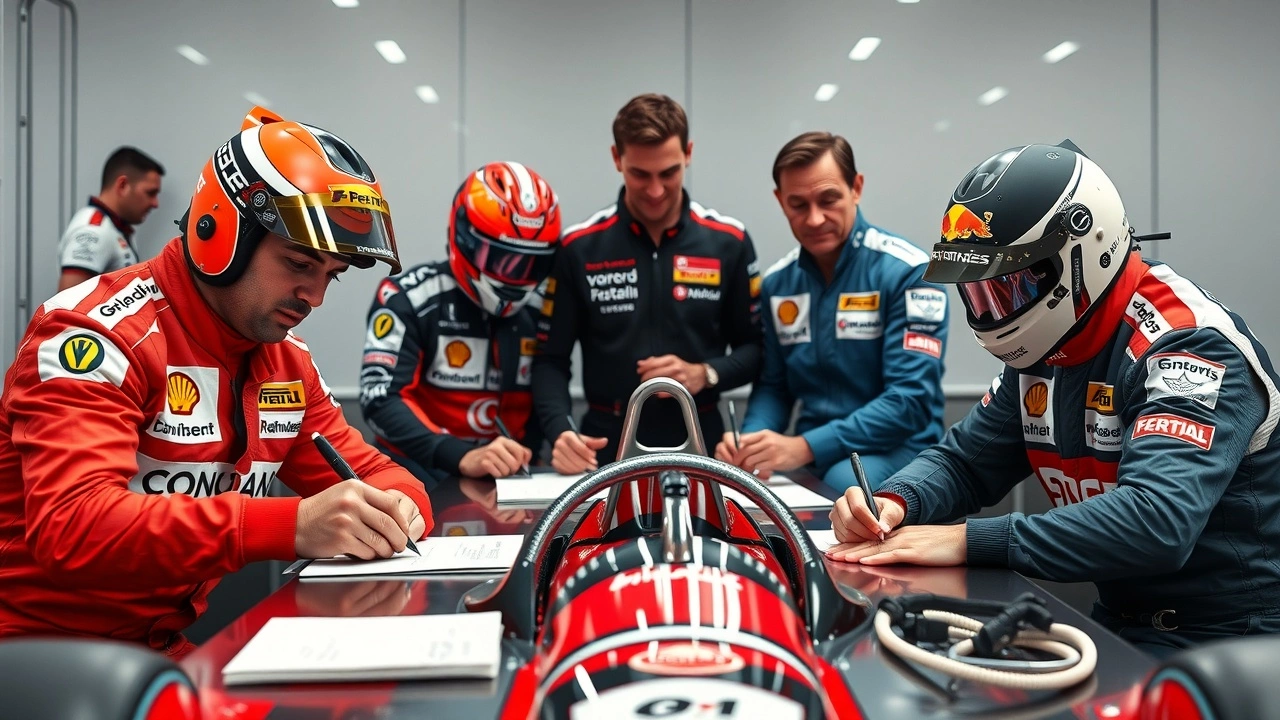 pilotes de formule 1 signant des contrats